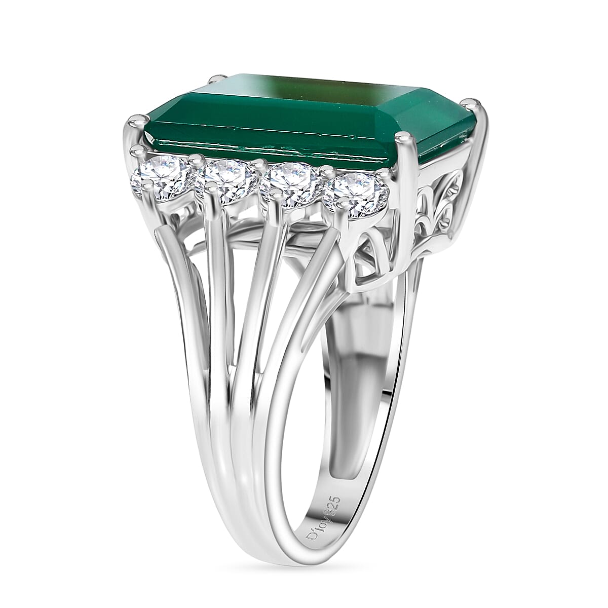 D'Joy Green Onyx and White Topaz 12.00 ctw Ring in Rhodium Over Sterling Silver (Size 8.0)