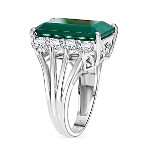 D'Joy Green Onyx and White Topaz 12.00 ctw Ring in Rhodium Over Sterling Silver (Size 8.0)