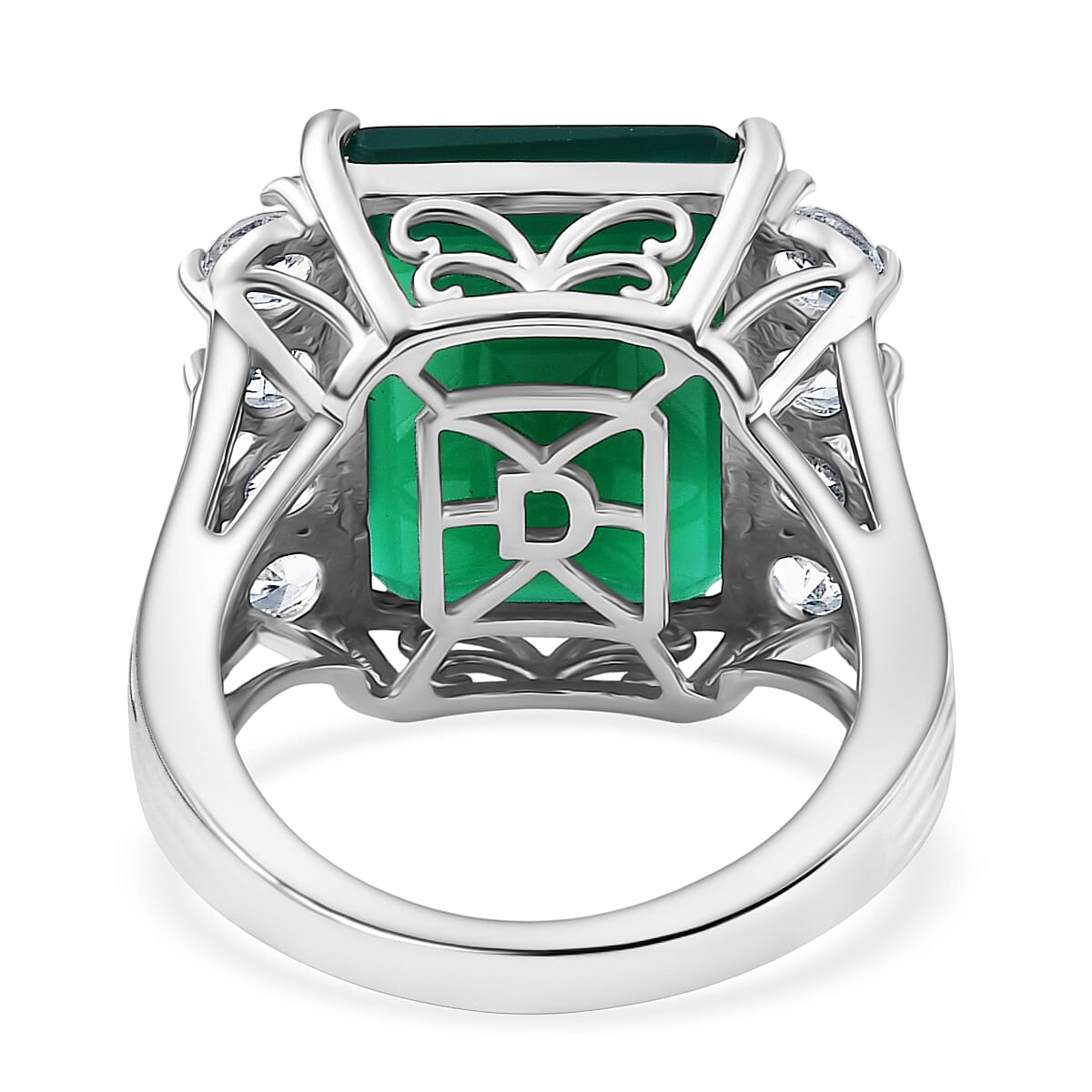 D'Joy Green Onyx and White Topaz 12.00 ctw Ring in Rhodium Over Sterling Silver (Size 8.0)