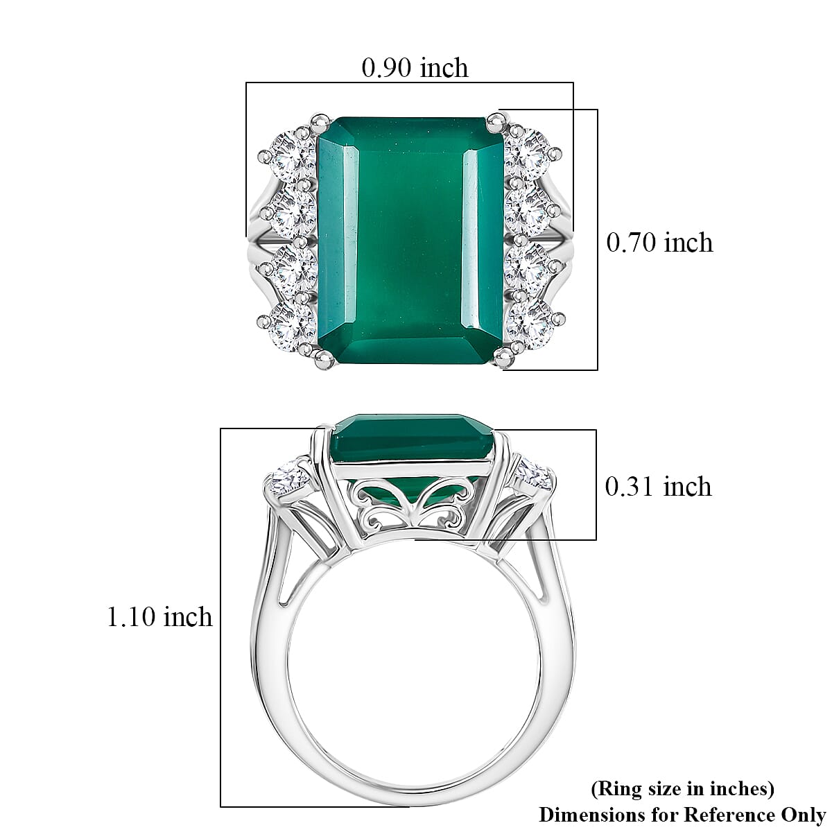 D'Joy Green Onyx and White Topaz 12.00 ctw Ring in Rhodium Over Sterling Silver (Size 8.0)