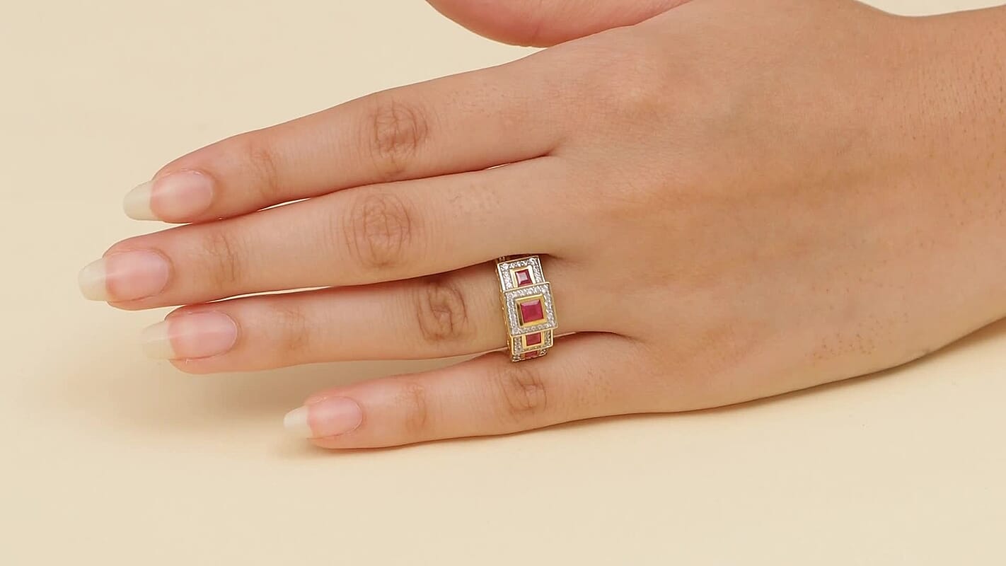 D'Joy African Ruby (FF), White Zircon Ring in 18K Vermeil YG Over Sterling Silver (Size 8.0) 1.85 ctw
