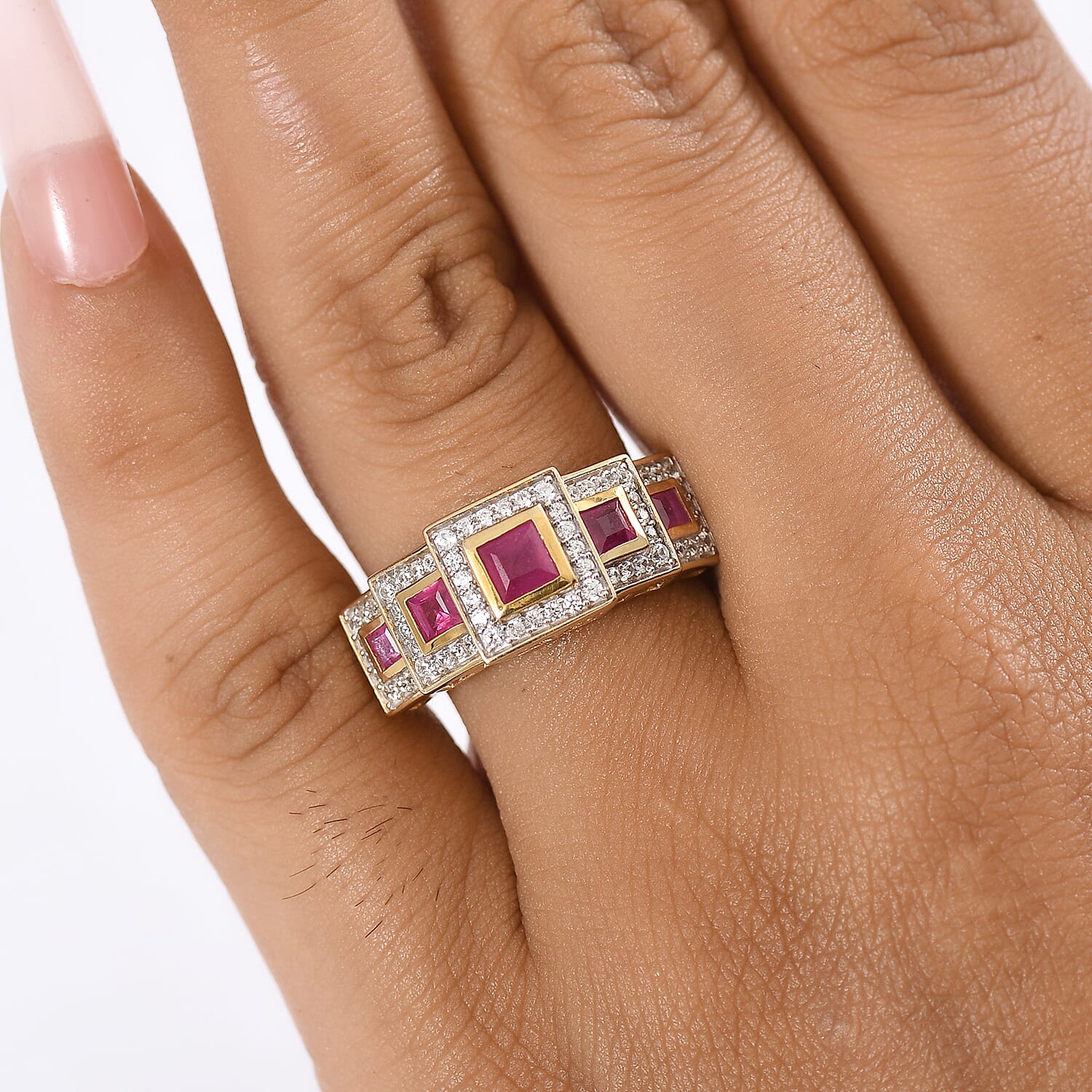 D'Joy African Ruby (FF) and White Zircon 1.85 ctw Ring in 18K Vermeil Yellow Gold Over Sterling Silver (Size 8.0)