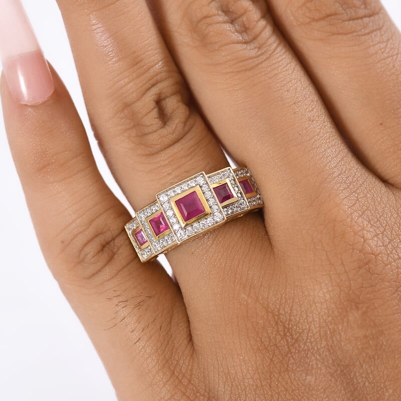 D'Joy African Ruby (FF) and White Zircon 1.85 ctw Ring in 18K Vermeil Yellow Gold Over Sterling Silver (Size 8.0)