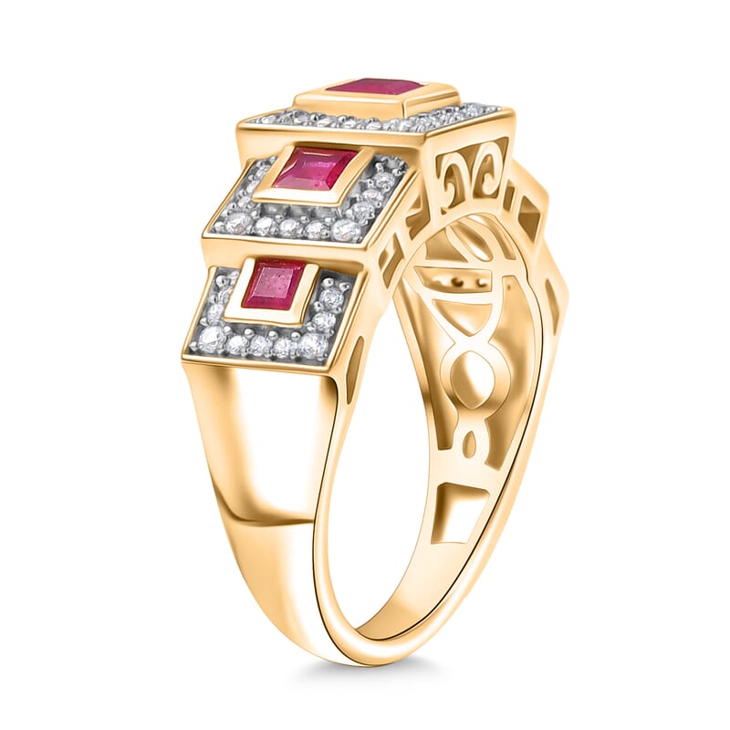 D'Joy African Ruby (FF) and White Zircon 1.85 ctw Ring in 18K Vermeil Yellow Gold Over Sterling Silver (Size 8.0)