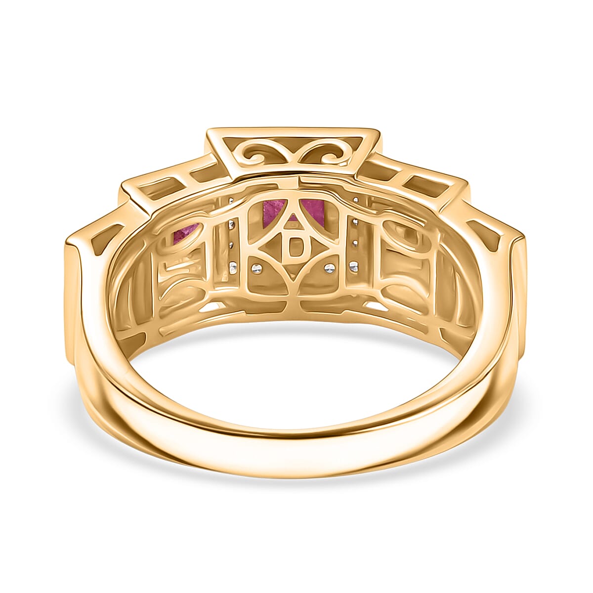 D'Joy African Ruby (FF) and White Zircon 1.85 ctw Ring in 18K Vermeil Yellow Gold Over Sterling Silver (Size 8.0)