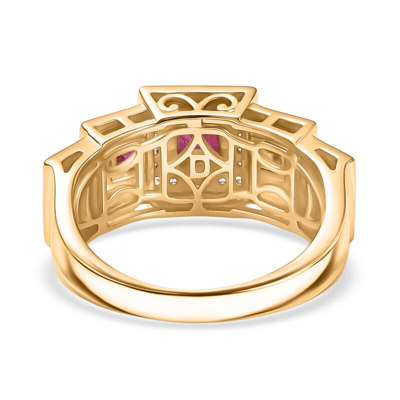 D'Joy African Ruby (FF) and White Zircon 1.85 ctw Ring in 18K Vermeil Yellow Gold Over Sterling Silver (Size 8.0)