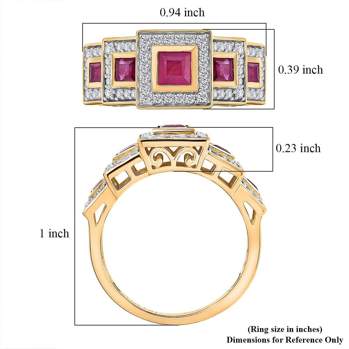 D'Joy African Ruby (FF) and White Zircon 1.85 ctw Ring in 18K Vermeil Yellow Gold Over Sterling Silver (Size 8.0)