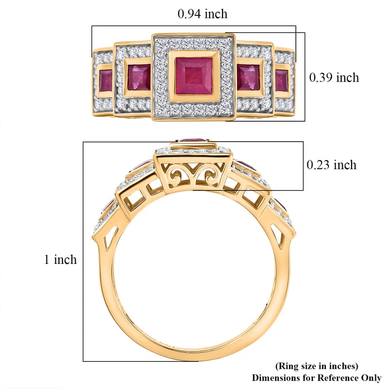 D'Joy African Ruby (FF) and White Zircon 1.85 ctw Ring in 18K Vermeil Yellow Gold Over Sterling Silver (Size 8.0)