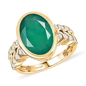 D'Joy Green Onyx and White Zircon 5.20 ctw Ring in 14K YG Over Sterling Silver (Size 8.5)
