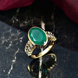 D'Joy Green Onyx and White Zircon 5.20 ctw Ring in 14K YG Over Sterling Silver (Size 8.5)