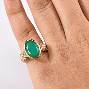 D'Joy Green Onyx and White Zircon 5.20 ctw Ring in 14K YG Over Sterling Silver (Size 8.5)
