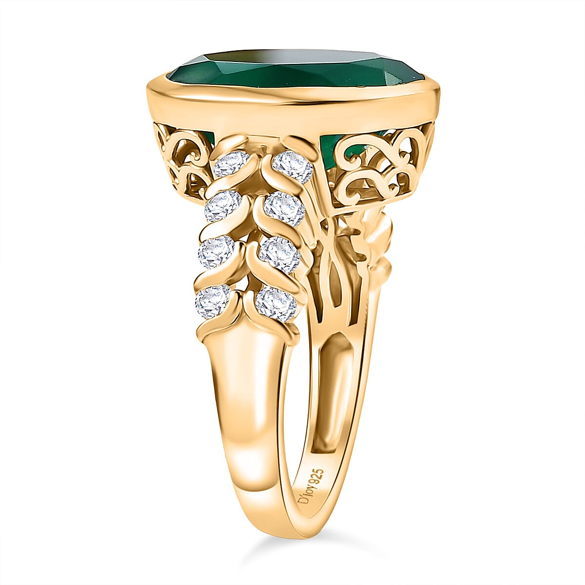 D'Joy Green Onyx and White Zircon 5.20 ctw Ring in 14K YG Over Sterling Silver (Size 8.5)
