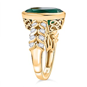 D'Joy Green Onyx and White Zircon 5.20 ctw Ring in 14K YG Over Sterling Silver (Size 8.5)