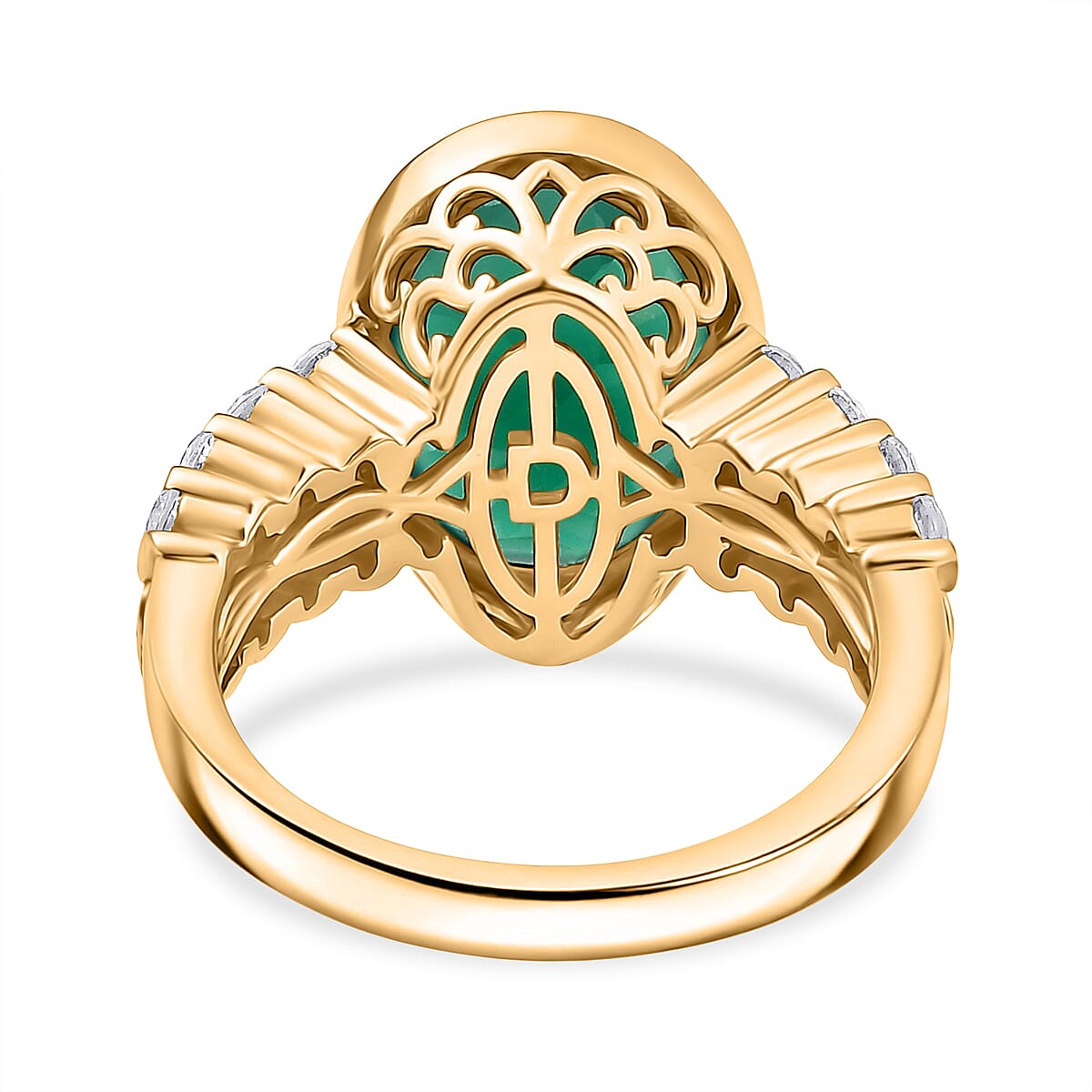 D'Joy Green Onyx and White Zircon 5.20 ctw Ring in 14K YG Over Sterling Silver (Size 8.5)