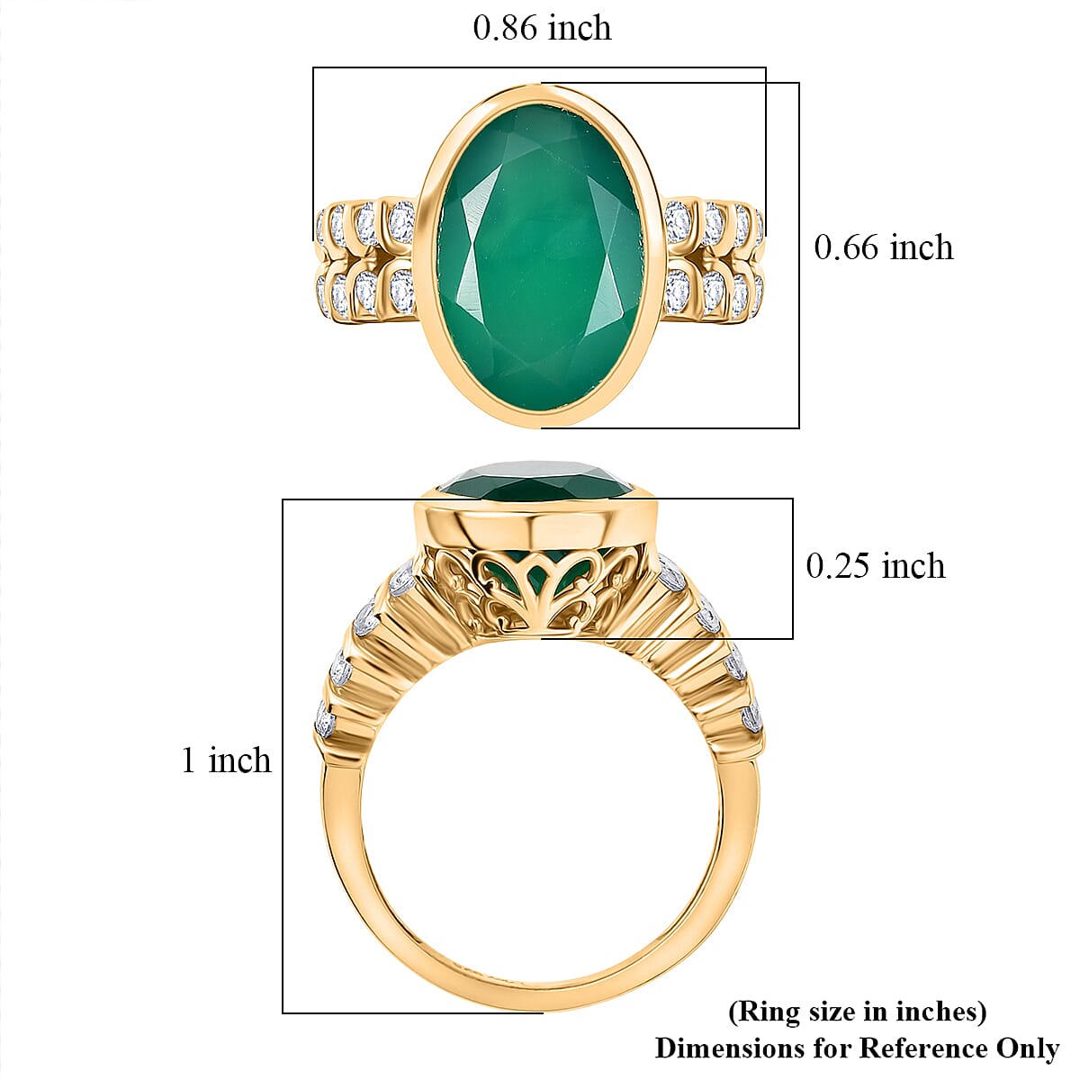 D'Joy Green Onyx and White Zircon 5.20 ctw Ring in 14K YG Over Sterling Silver (Size 8.5) image number 5