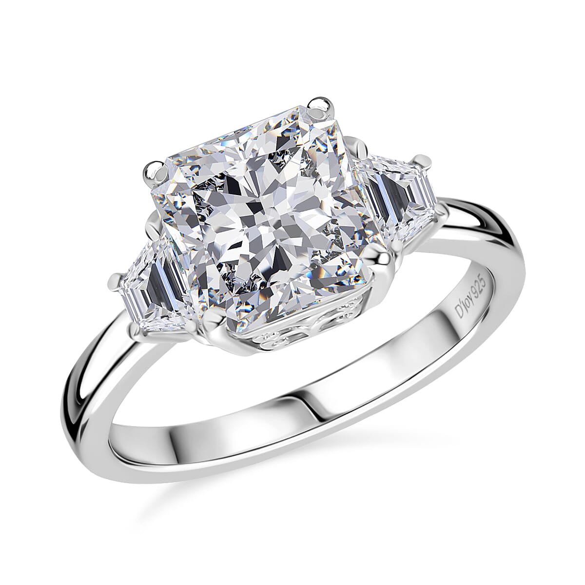 D'Joy Radiant Cut Moissanite 2.90 ctw Solitaire Ring in Rhodium Over Sterling Silver (Size 9.0)