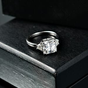D'Joy Radiant Cut Moissanite 2.90 ctw Solitaire Ring in Rhodium Over Sterling Silver (Size 9.0)