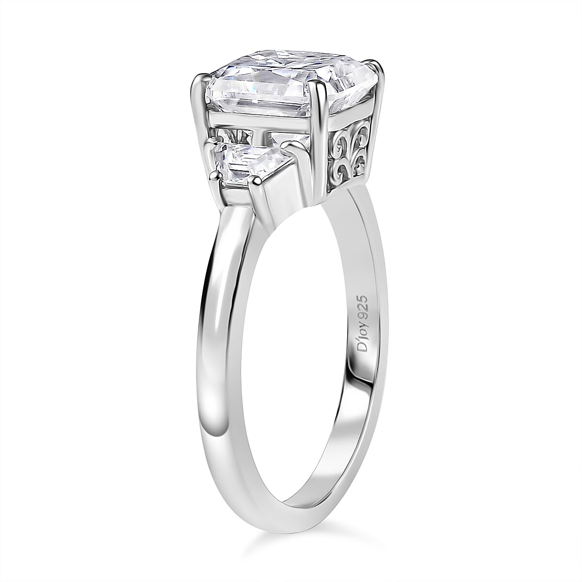 D'Joy Radiant Cut Moissanite 2.90 ctw Solitaire Ring in Rhodium Over Sterling Silver (Size 9.0)