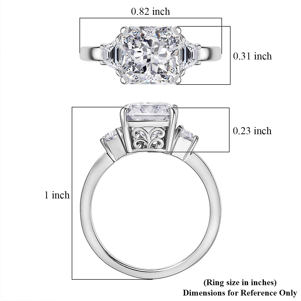 D'Joy Radiant Cut Moissanite 2.90 ctw Solitaire Ring in Rhodium Over Sterling Silver (Size 9.0)