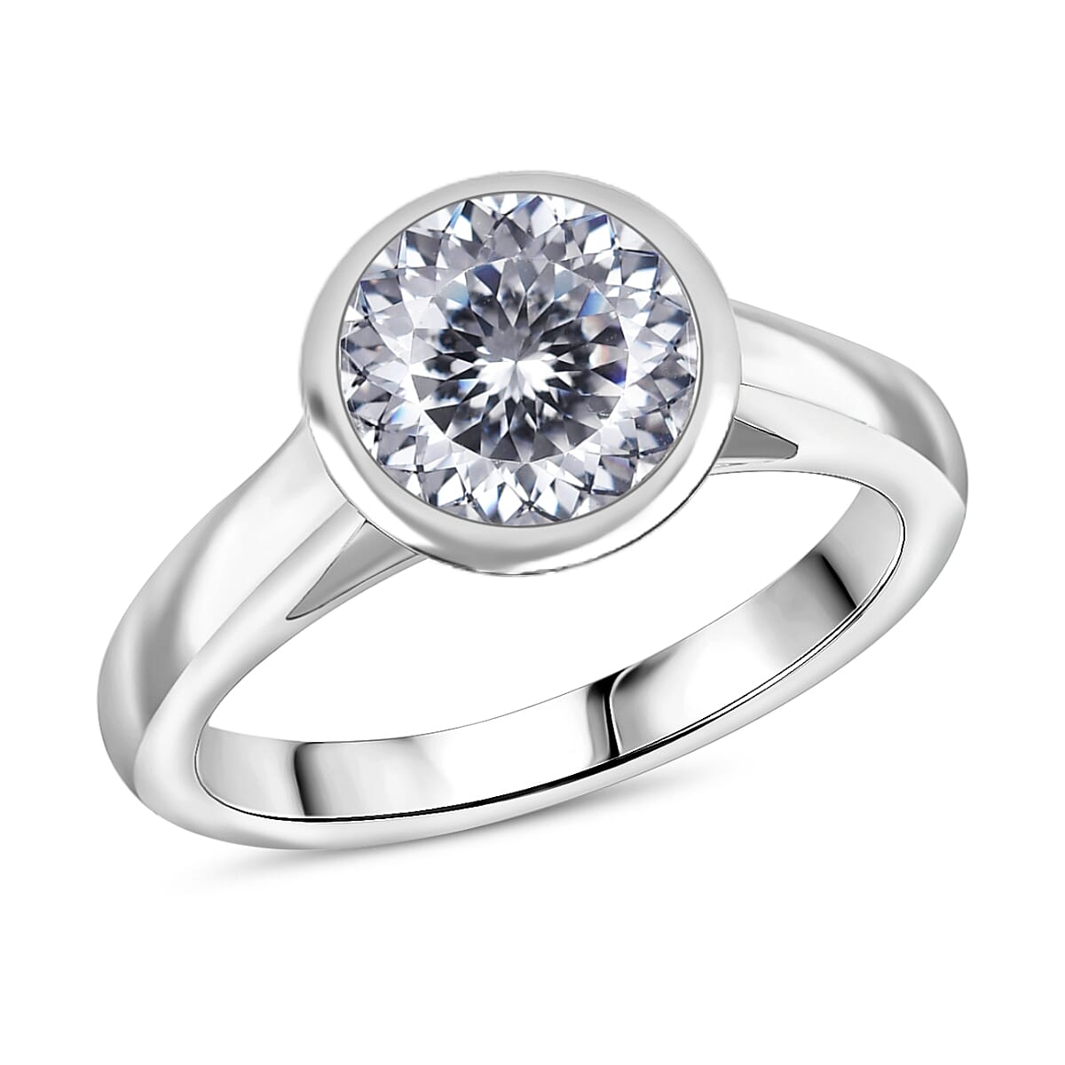 120 Facet Moissanite 1.80 ctw Solitaire Ring in Rhodium Over Sterling Silver (Size 8.0)