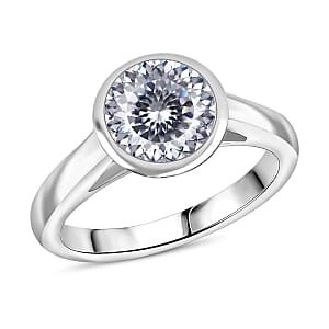 120 Facet Moissanite 1.80 ctw Solitaire Ring in Rhodium Over Sterling Silver (Size 8.0)