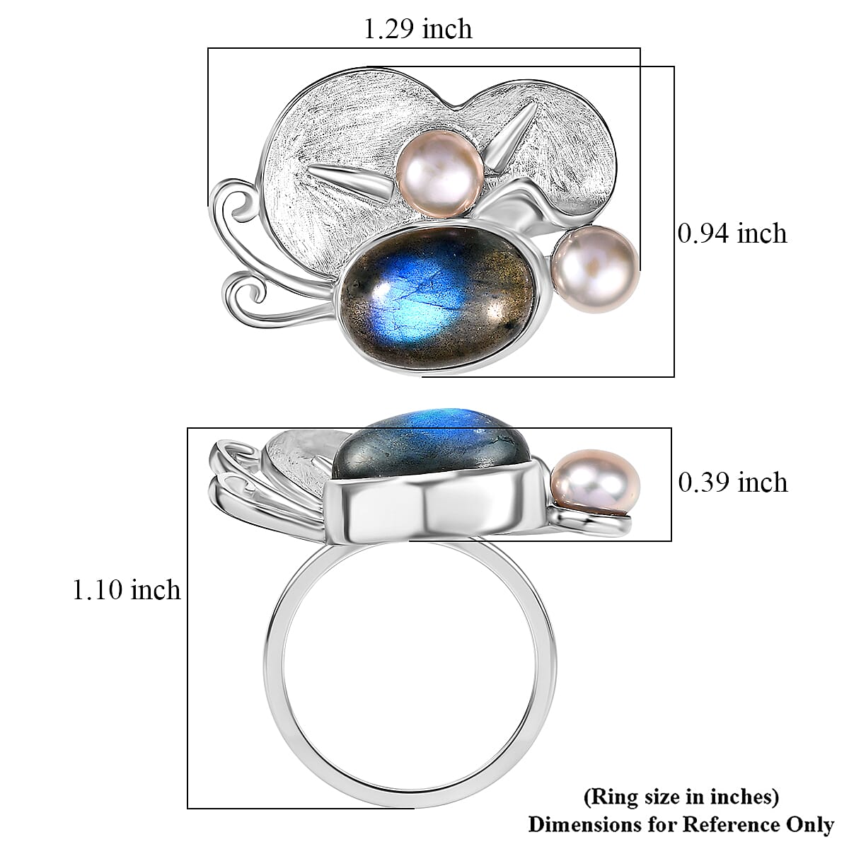 AAA Malagasy Labradorite and White Pearl 7.00 ctw Ring in Rhodium Over Sterling Silver (Size 8.0)