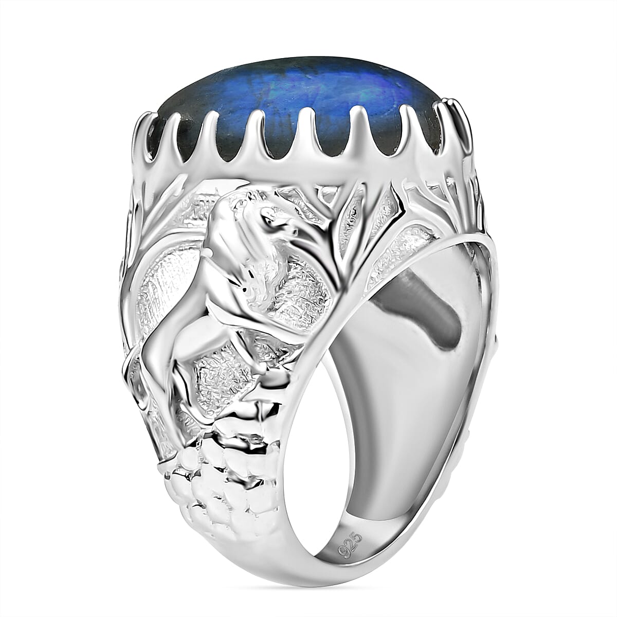 AAA Malagasy Labradorite 13.25 ctw Solitaire Ring in Rhodium Over Sterling Silver (Size 8.0) image number 3