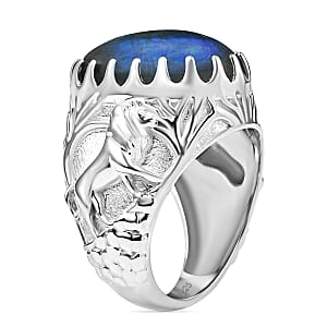 AAA Malagasy Labradorite 13.25 ctw Solitaire Ring in Rhodium Over Sterling Silver (Size 8.0)