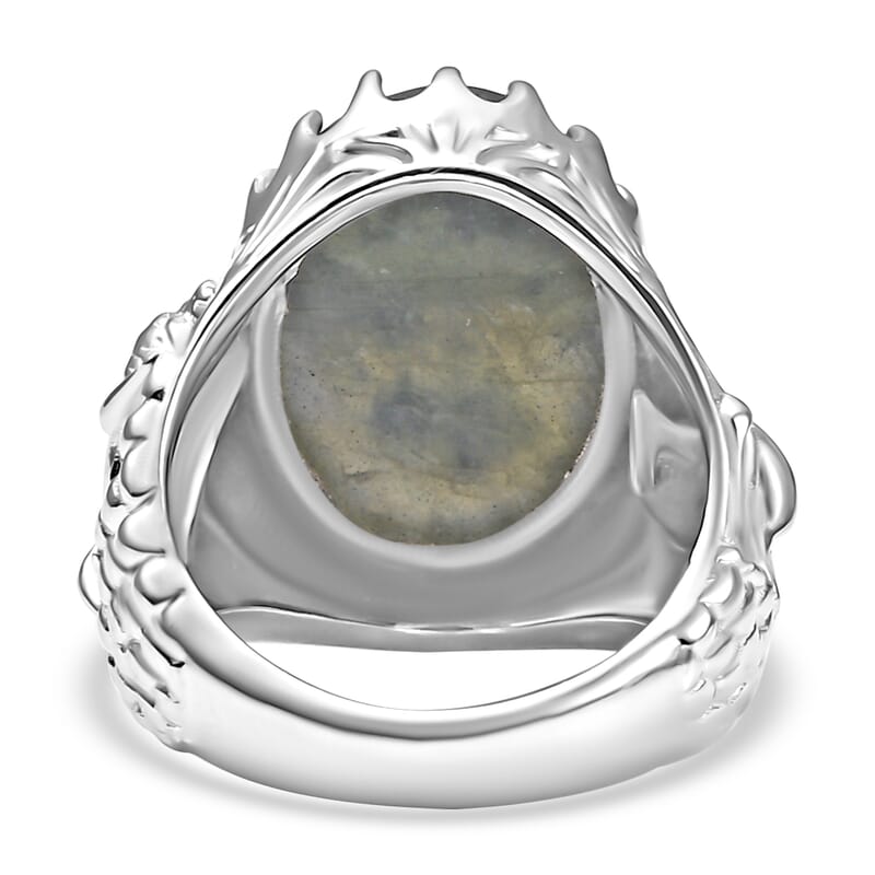 AAA Malagasy Labradorite 13.25 ctw Solitaire Ring in Rhodium Over Sterling Silver (Size 8.0)