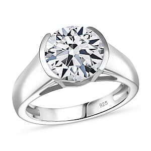 Moissanite 3.00 ctw Solitaire Ring in Rhodium Over Sterling Silver (Size 8.0)