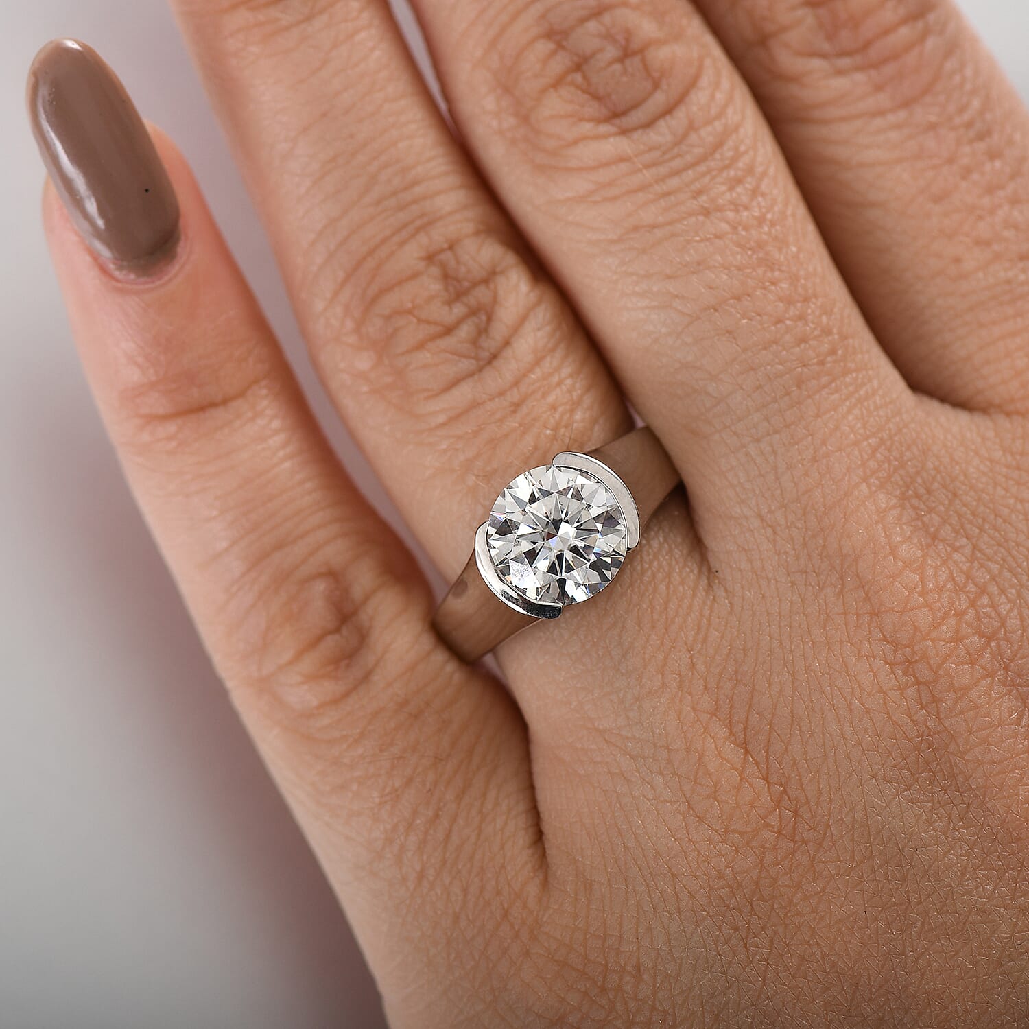 Moissanite 3.00 ctw Solitaire Ring in Rhodium Over Sterling Silver (Size 8.0)