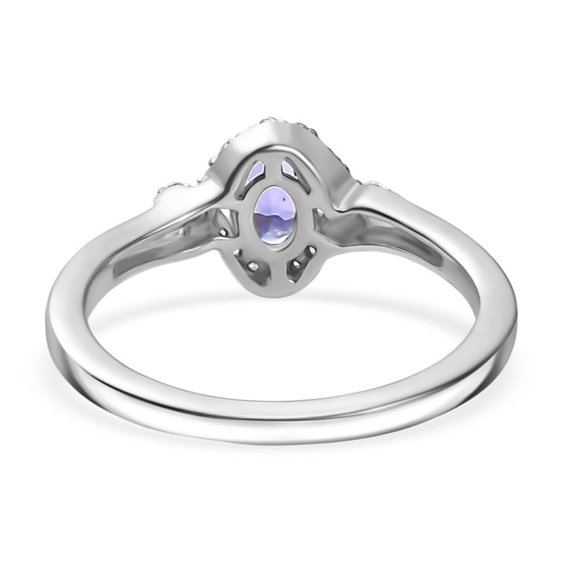 Tanzanite and White Zircon 0.65 ctw Ring in Rhodium Over Sterling Silver (Size 8.0)