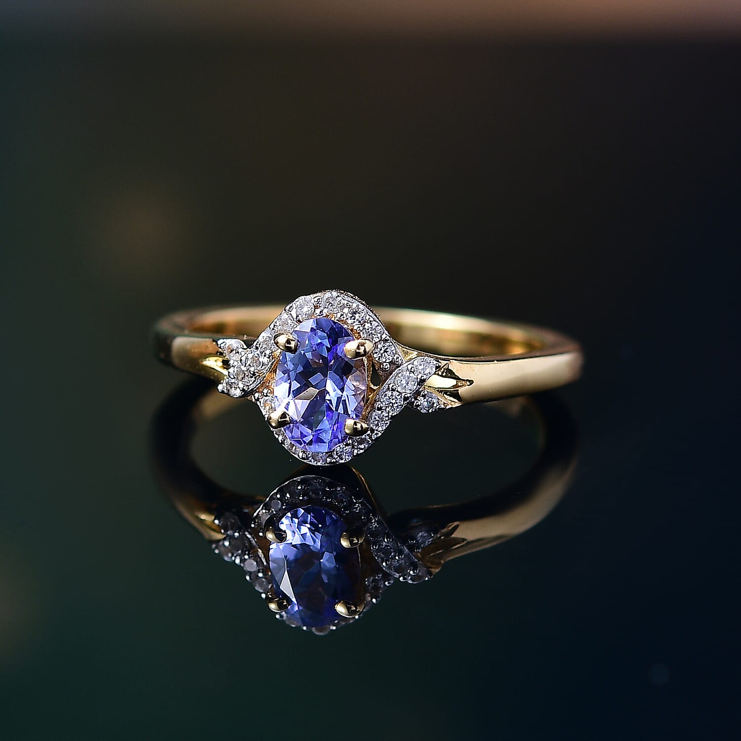 Tanzanite and White Zircon 0.65 ctw Ring in 18K Vermeil Yellow Gold Over Sterling Silver