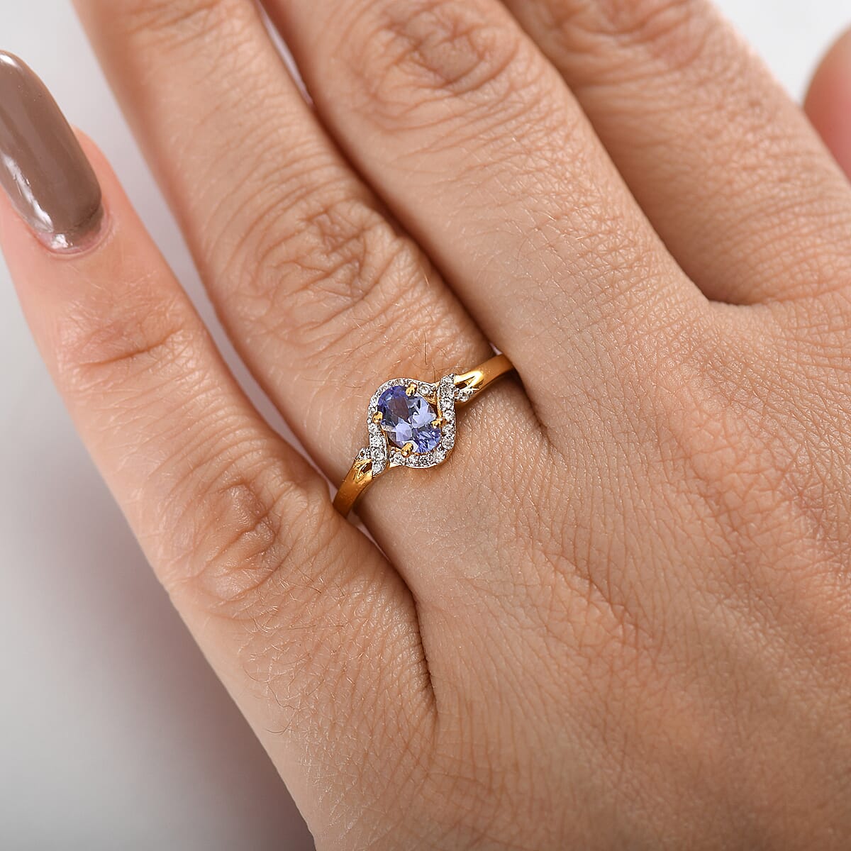 Tanzanite and White Zircon 0.65 ctw Ring in 18K Vermeil Yellow Gold Over Sterling Silver (Size 8.0) image number 2