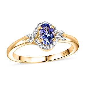 Tanzanite and White Zircon 0.65 ctw Ring in 18K Vermeil Yellow Gold Over Sterling Silver (Size 9.0)