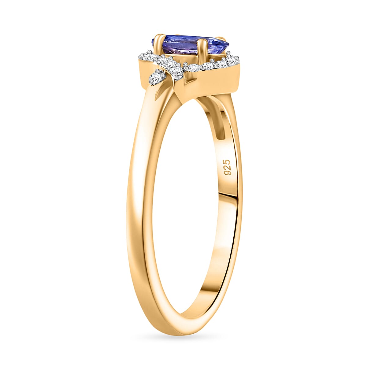 Tanzanite and White Zircon 0.65 ctw Ring in 18K Vermeil Yellow Gold Over Sterling Silver (Size 9.0)