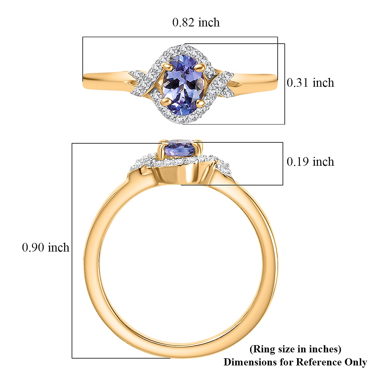 Tanzanite and White Zircon 0.65 ctw Ring in 18K Vermeil Yellow Gold Over Sterling Silver (Size 9.0) image number 5