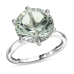 Montezuma Prasiolite 5.90 ctw Ring in Rhodium Over Sterling Silver (Size 9.0)