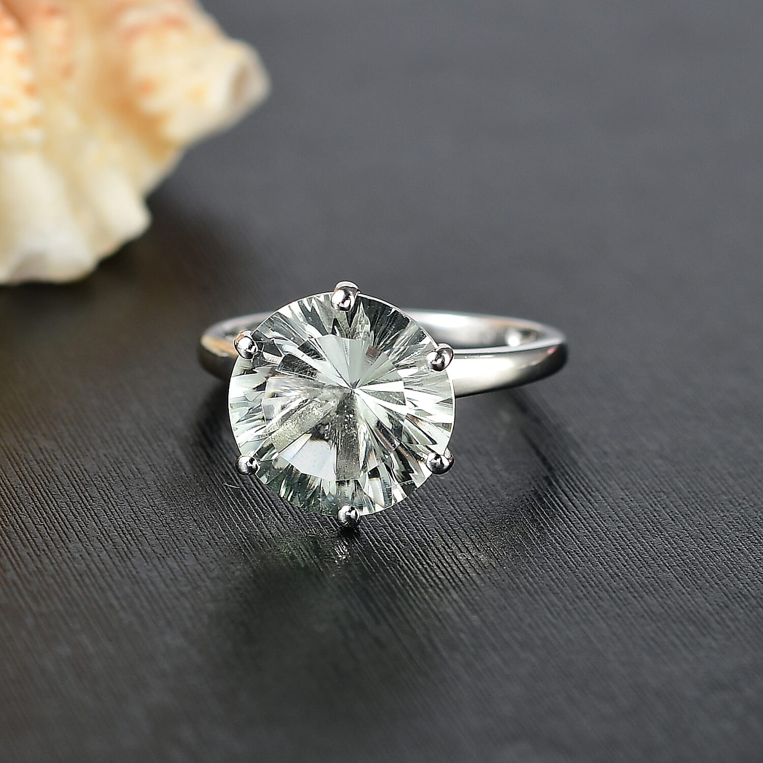Montezuma Prasiolite 5.90 ctw Ring in Rhodium Over Sterling Silver (Size 9.0)