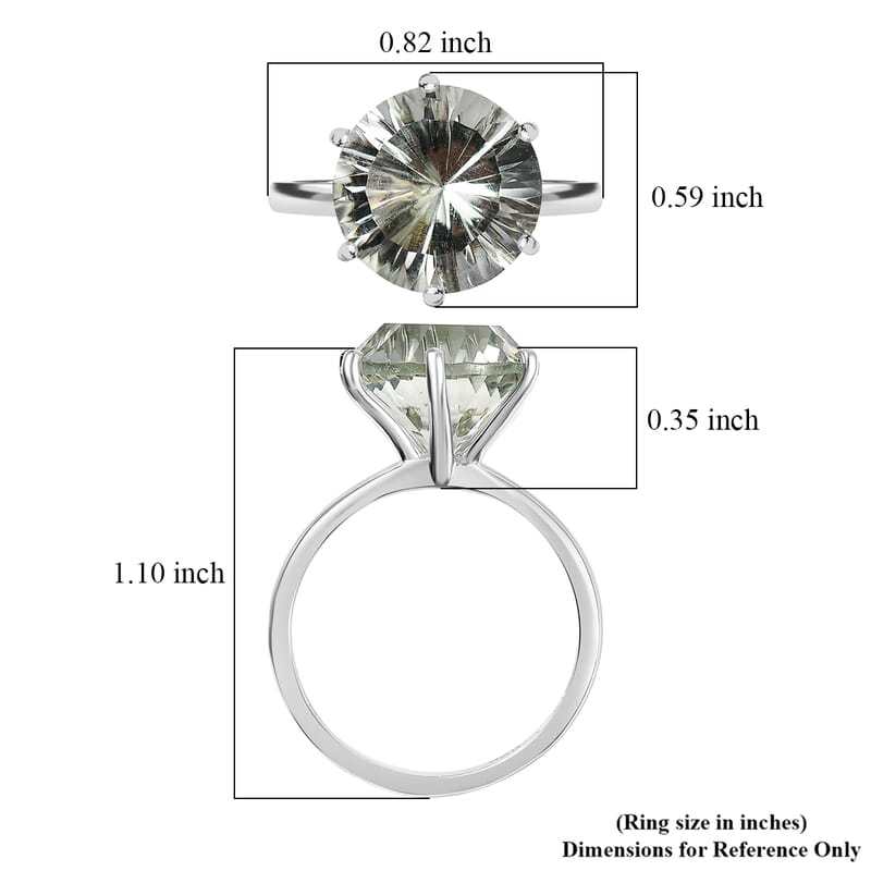 Montezuma Prasiolite 5.90 ctw Ring in Rhodium Over Sterling Silver (Size 9.0)