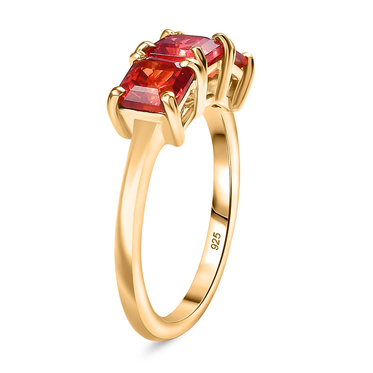 Lab Created Padparadscha Sapphire 2.85 ctw Ring in 18K YG Plated Sterling Silver (Size 9.0) image number 3