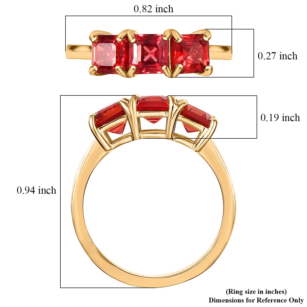 Lab Created Padparadscha Sapphire 2.85 ctw Ring in 18K YG Plated Sterling Silver (Size 9.0)