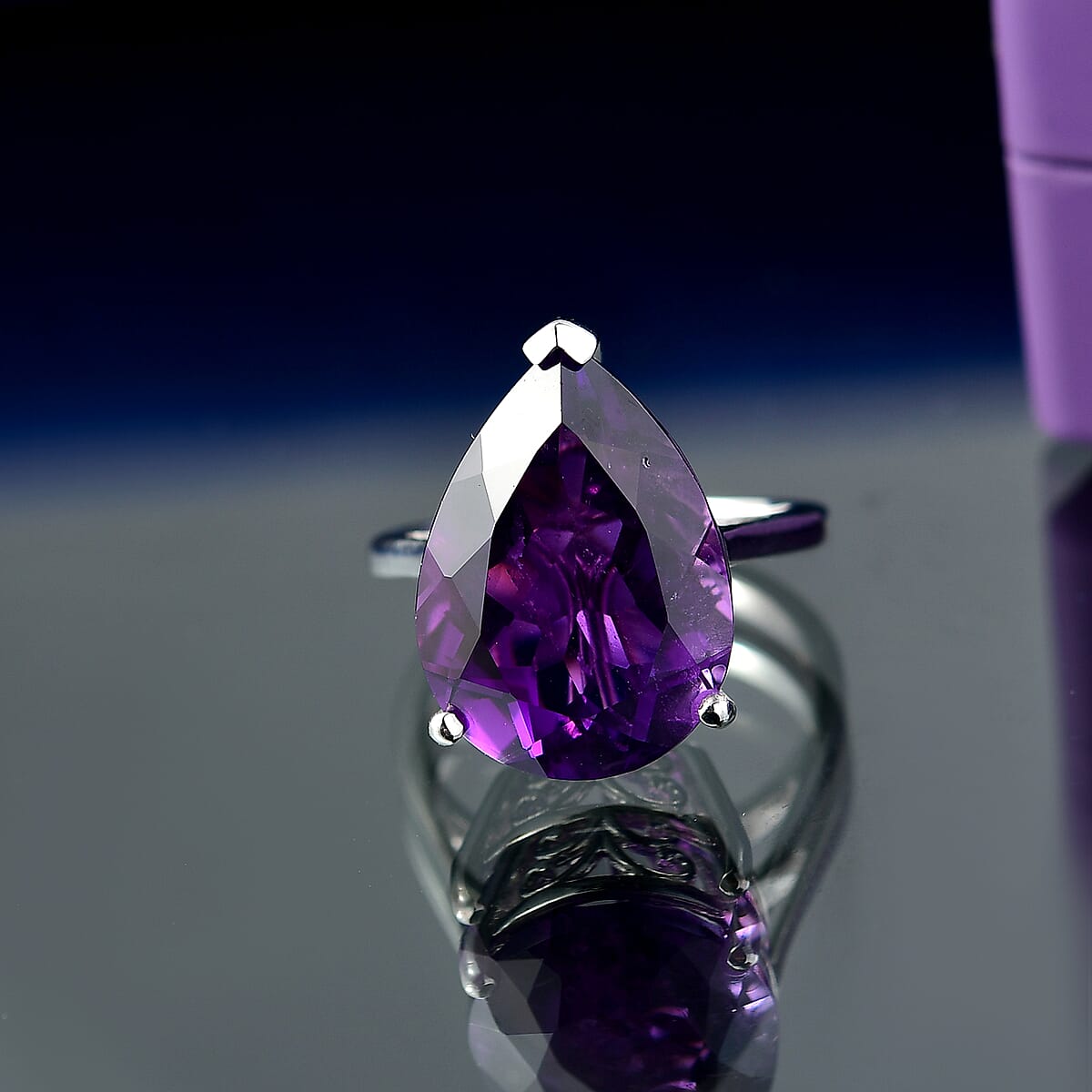 D'Joy AAA African Amethyst Ring in Rhodium Over Sterling Silver (Size 6.5) 11.30 ctw image number 1