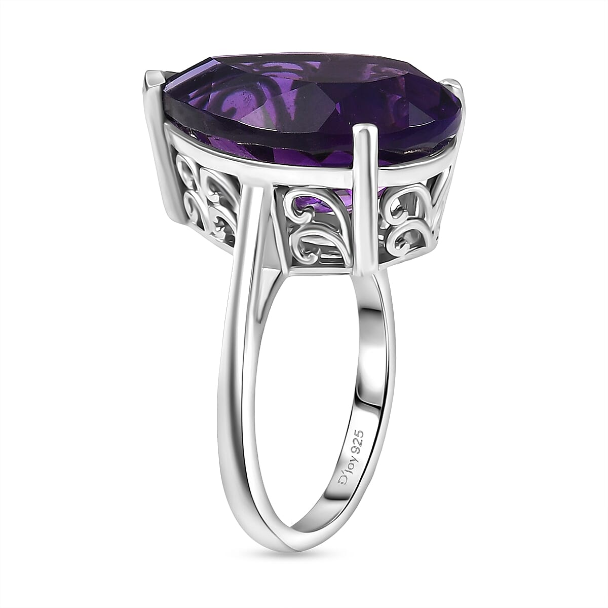 D'Joy AAA African Amethyst 11.30 ctw Ring in Rhodium Over Sterling Silver (Size 6.5)
