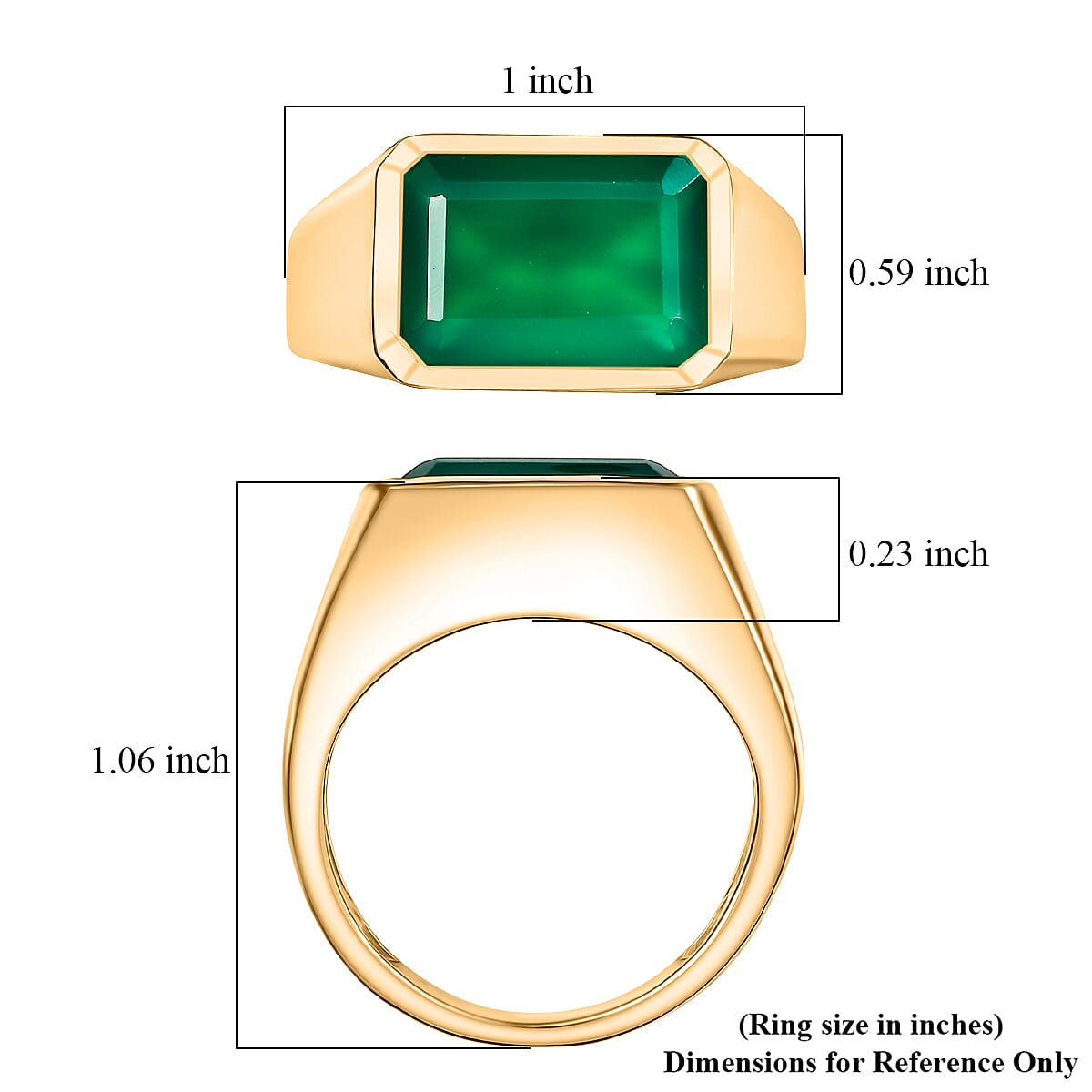 EverTrue Green Onyx 7.00 ctw Men's Ring in 18K Yellow Gold Plated (Size 9.0)