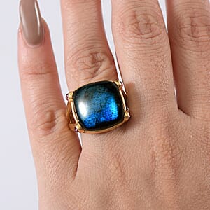 EverTrue AAA Malagasy Labradorite and Orissa Rhodolite Garnet 22.80 ctw Ring in 18K Yellow Gold Plated (Size 6.0)