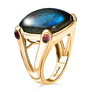 EverTrue AAA Malagasy Labradorite and Orissa Rhodolite Garnet 22.80 ctw Ring in 18K Yellow Gold Plated (Size 6.0)