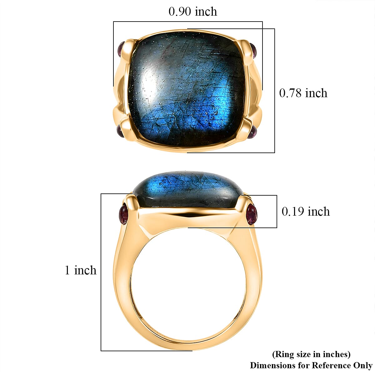 EverTrue AAA Malagasy Labradorite and Orissa Rhodolite Garnet 22.80 ctw Ring in 18K Yellow Gold Plated (Size 6.0) image number 5