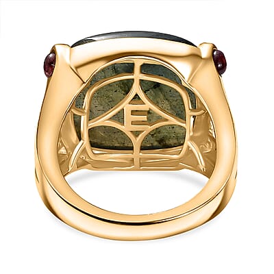 EverTrue AAA Malagasy Labradorite and Orissa Rhodolite Garnet 22.80 ctw Ring in 18K Yellow Gold Plated (Size 7.0)