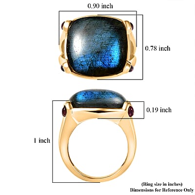EverTrue AAA Malagasy Labradorite and Orissa Rhodolite Garnet 22.80 ctw Ring in 18K Yellow Gold Plated (Size 7.0)